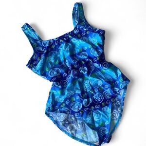 Vintage Blue and Green Women's One Piece Swimsuit